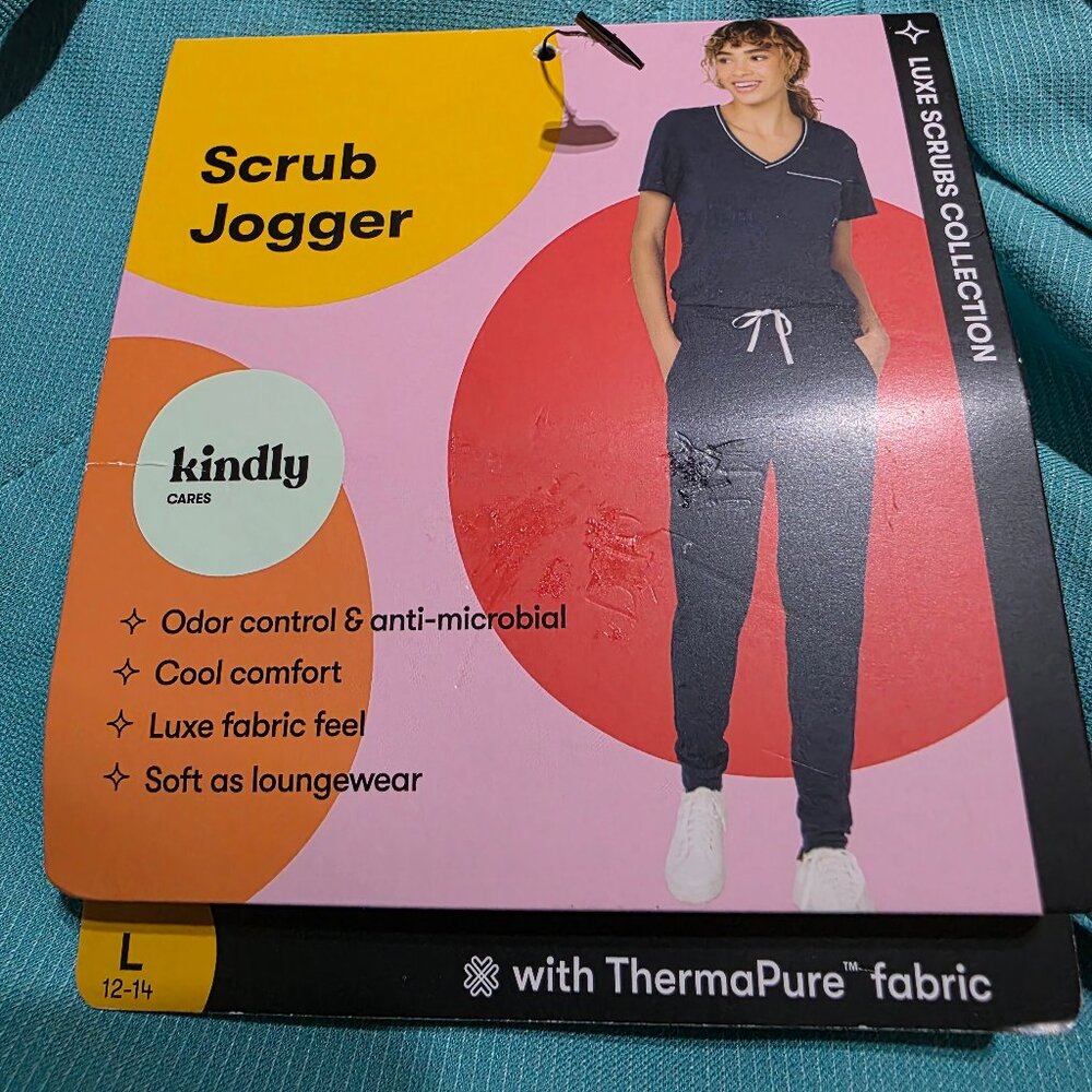 NWT Kindly Yours Women’s Jogger Scrub Pants Size L (12-14) Green/Teal Pockets - Picture 2 of 9